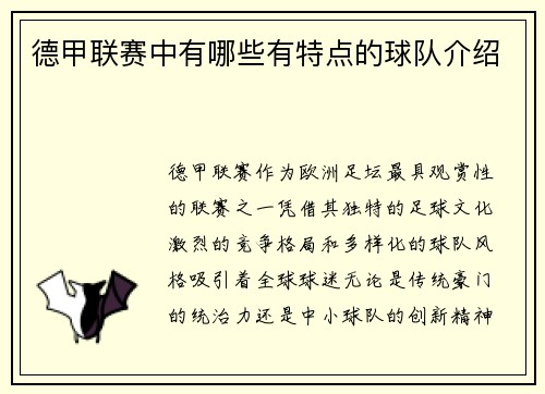 德甲联赛中有哪些有特点的球队介绍